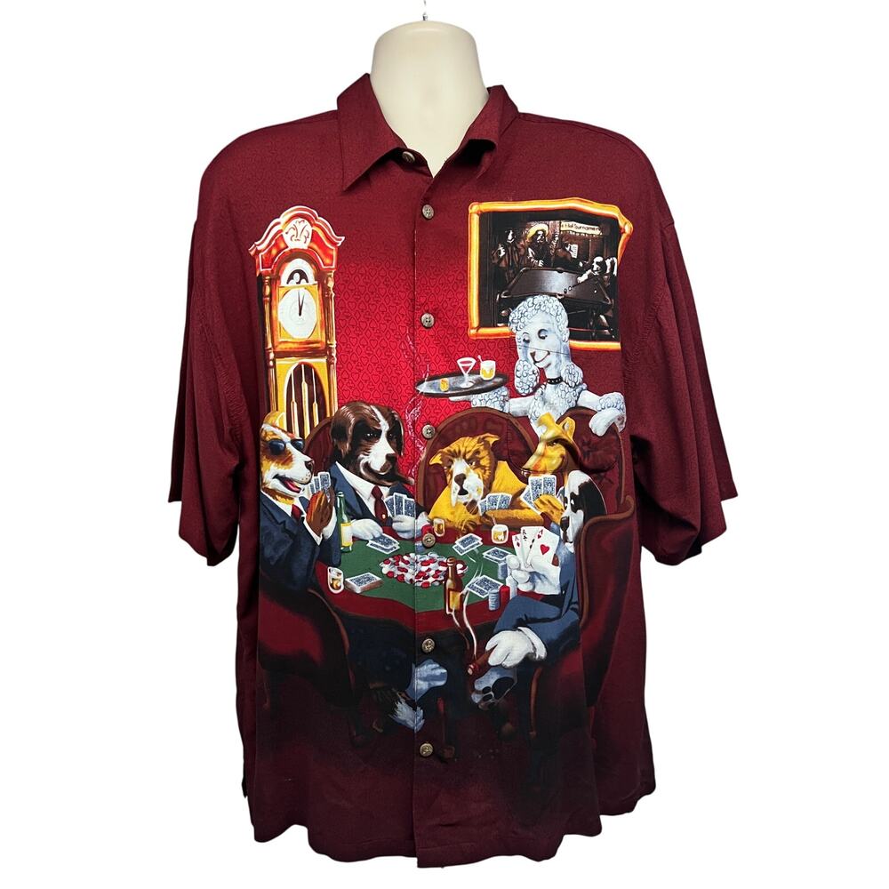 Big Dogs Mens Vintage Playing Poker All Over Print Button Up Shirt 2XL